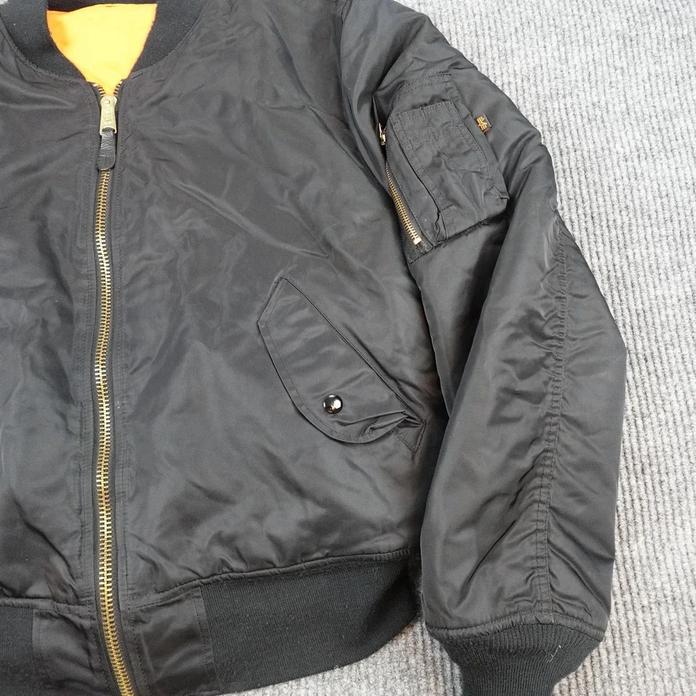 Vintage Alpha Industries MA-1 Jacket Mens Large Black Bomber Flight USA